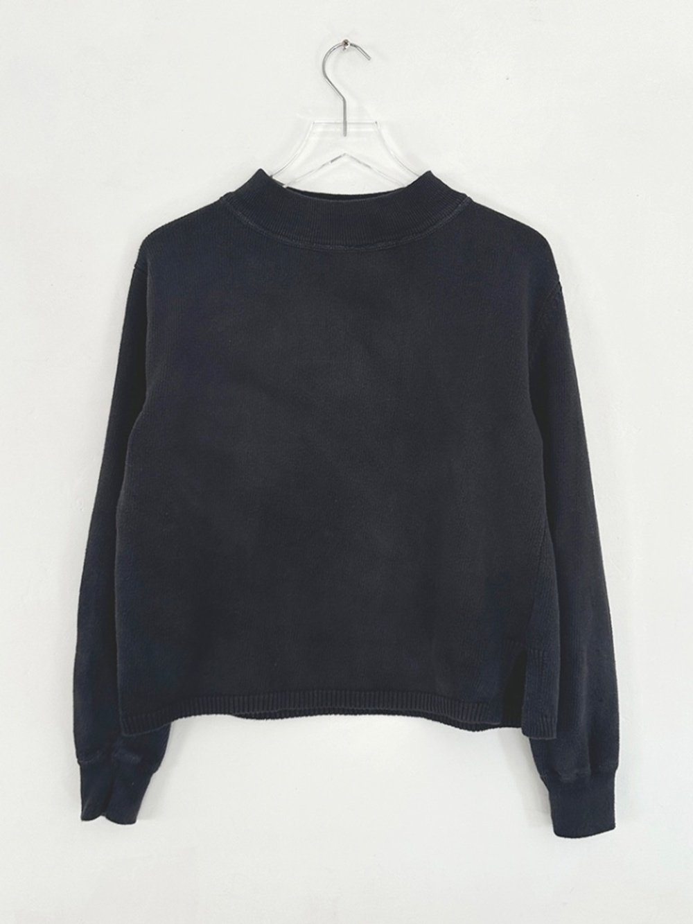 MHL Margaret Howell boxy cotton mock neck sweater charcoal grey washed black S M
